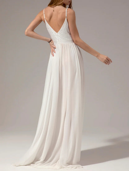 White Long Chiffon Bridesmaid Maxi Dress