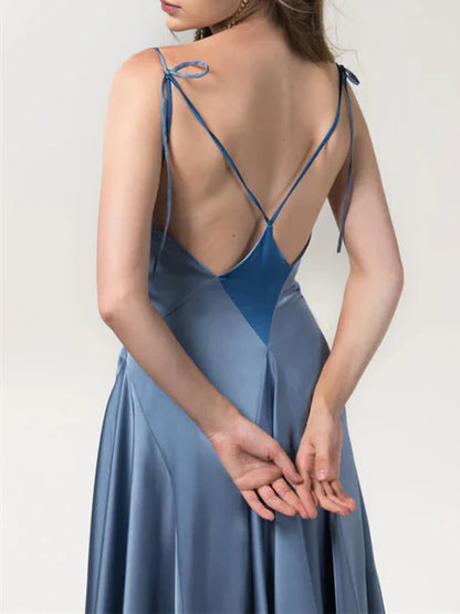 A-Line Spaghetti Straps Floor-Length Bridesmaid Dresses Wedding Guest Dresses