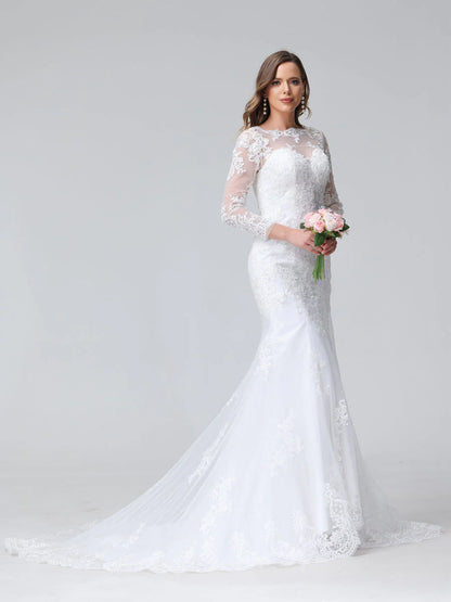 Trumpet/Mermaid Long Sleeves Lace Wedding Dresses With Appliques