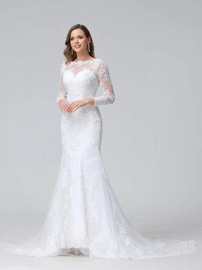 Trumpet/Mermaid Long Sleeves Lace Wedding Dresses With Appliques