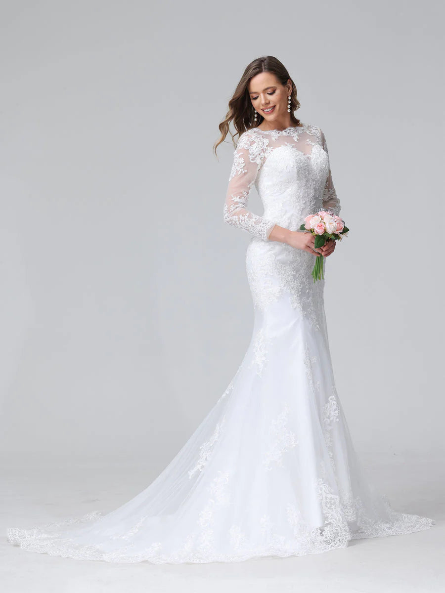 Trumpet/Mermaid Long Sleeves Lace Wedding Dresses With Appliques