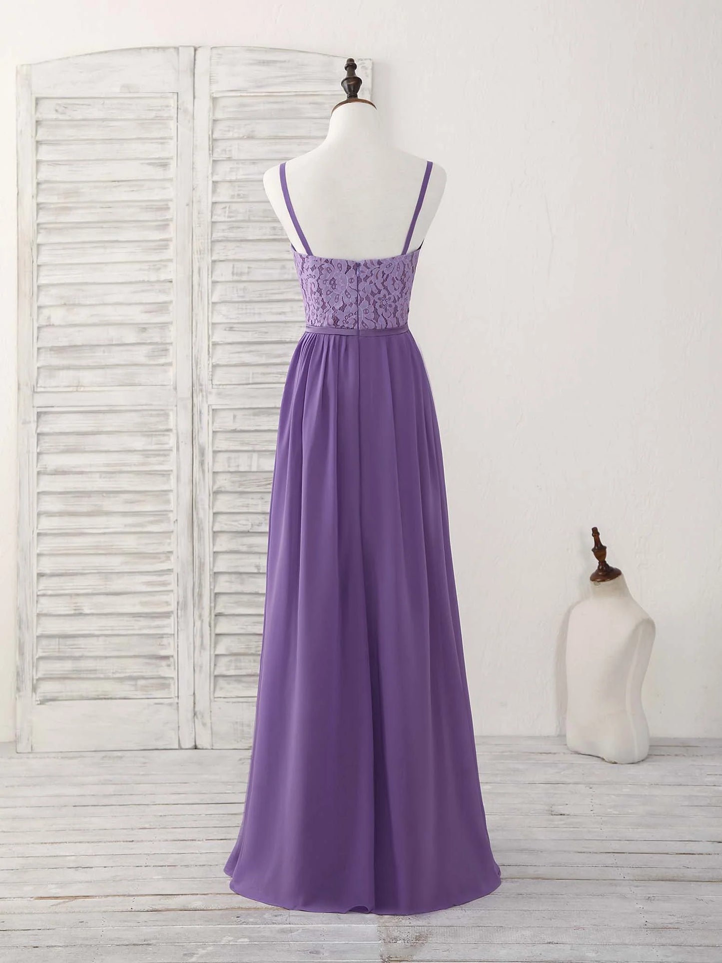 A-Line Purple Lace Chiffon Floor-length Prom Dress Bridesmaid Dress