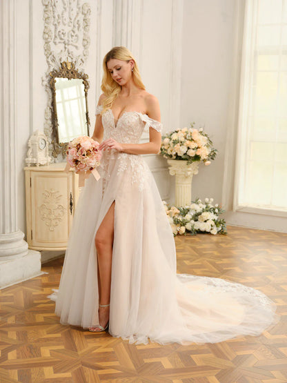 A-Line/Princess Sleeveless Long Wedding Dresses With Appliques