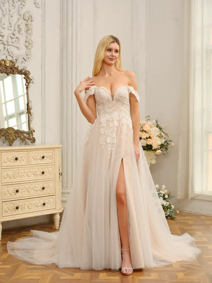 A-Line/Princess Sleeveless Long Wedding Dresses With Appliques