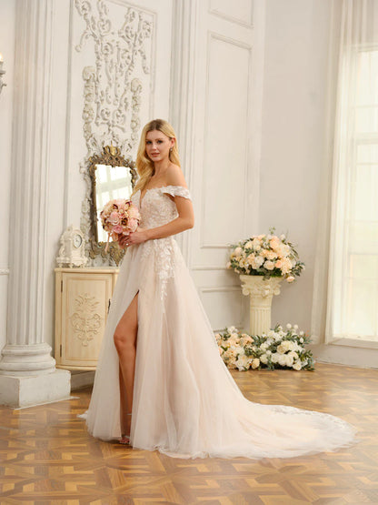 A-Line/Princess Sleeveless Long Wedding Dresses With Appliques