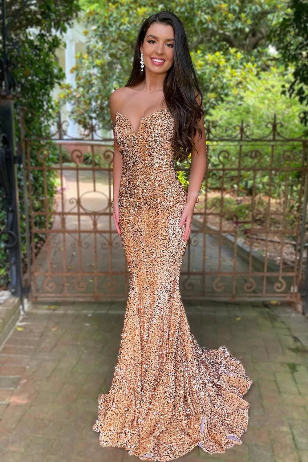 Sparkly Dark Green Sequins Mermaid Sweetheart Long Prom Dress