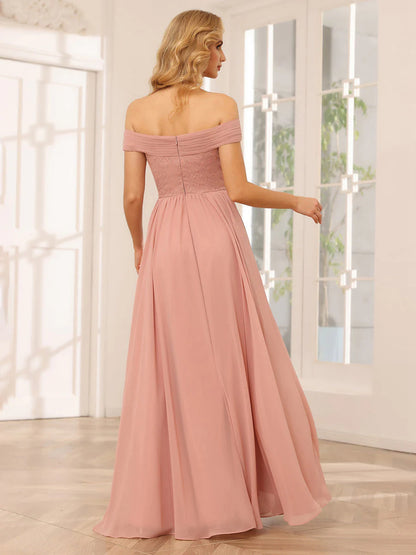 A-Line/Princess Off-The-Shoulder Long Bridesmaid Dresses With Applique