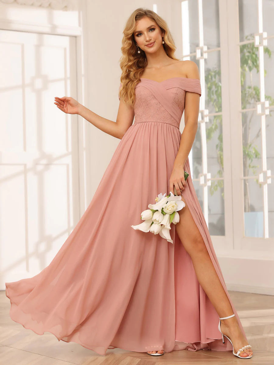 A-Line/Princess Off-The-Shoulder Long Bridesmaid Dresses With Applique