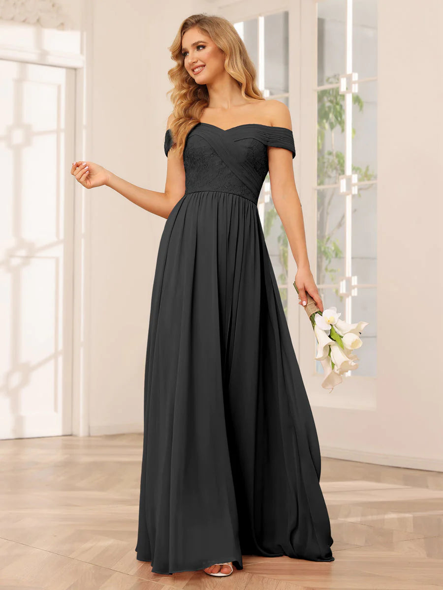 A-Line/Princess Off-The-Shoulder Long Bridesmaid Dresses With Applique