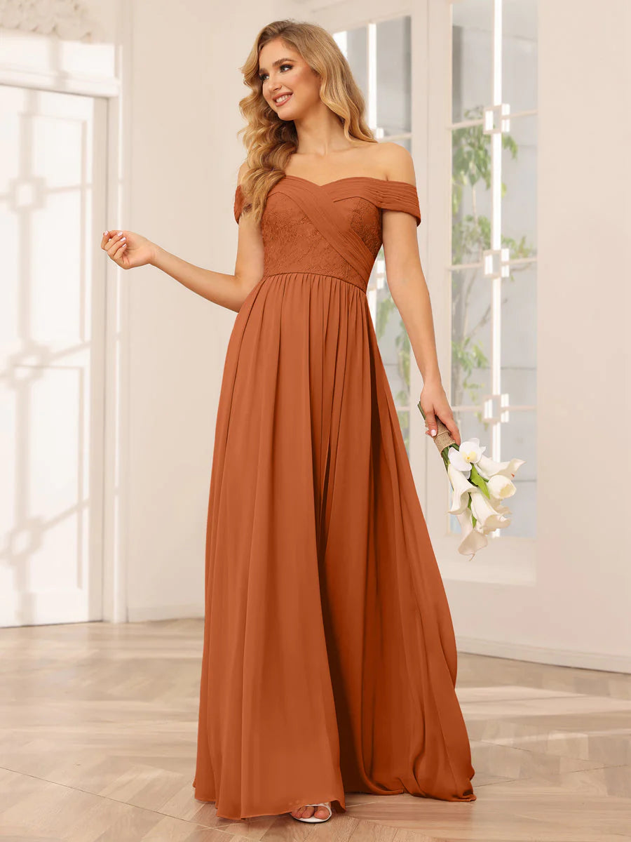 A-Line/Princess Off-The-Shoulder Long Bridesmaid Dresses With Applique