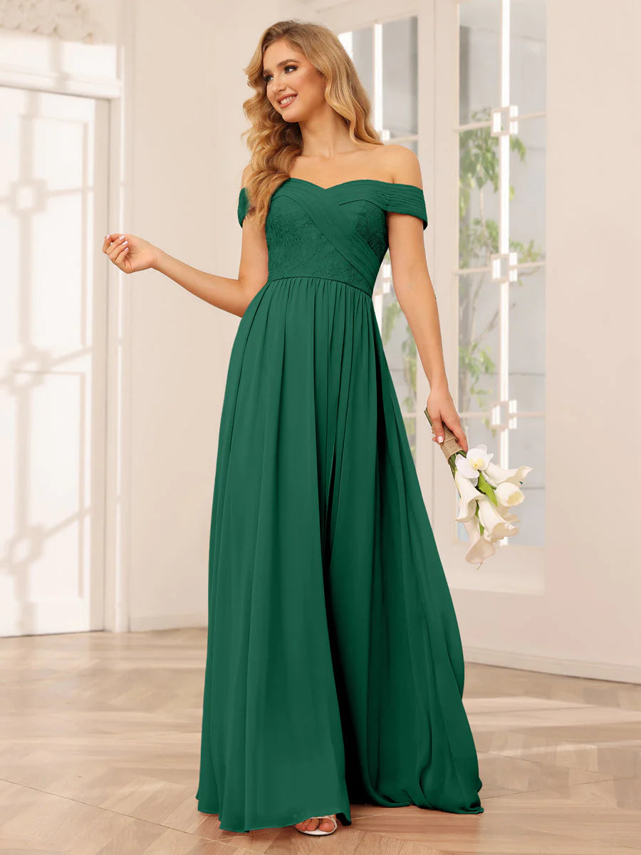 A-Line/Princess Off-The-Shoulder Long Bridesmaid Dresses With Applique