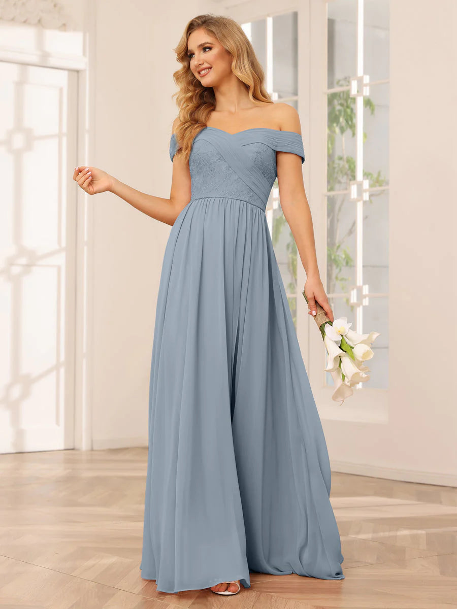 A-Line/Princess Off-The-Shoulder Long Bridesmaid Dresses With Applique