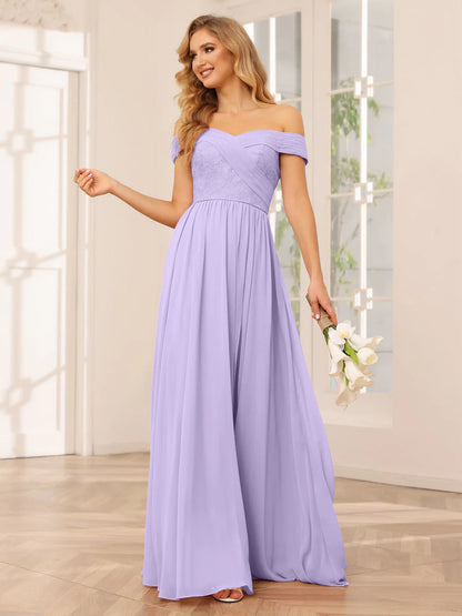 A-Line/Princess Off-The-Shoulder Long Bridesmaid Dresses With Applique