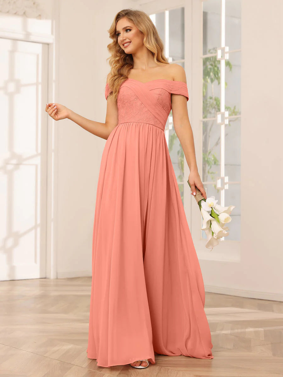 A-Line/Princess Off-The-Shoulder Long Bridesmaid Dresses With Applique