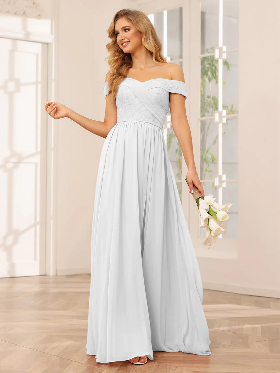 A-Line/Princess Off-The-Shoulder Long Bridesmaid Dresses With Applique