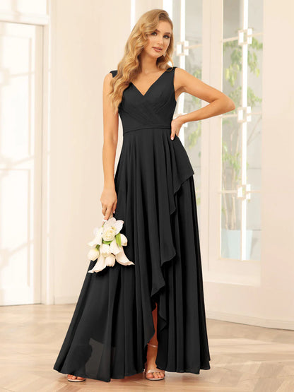 A-Line/Princess V-Neck Asymmetrical Bridesmaid Dresses With Ruffles