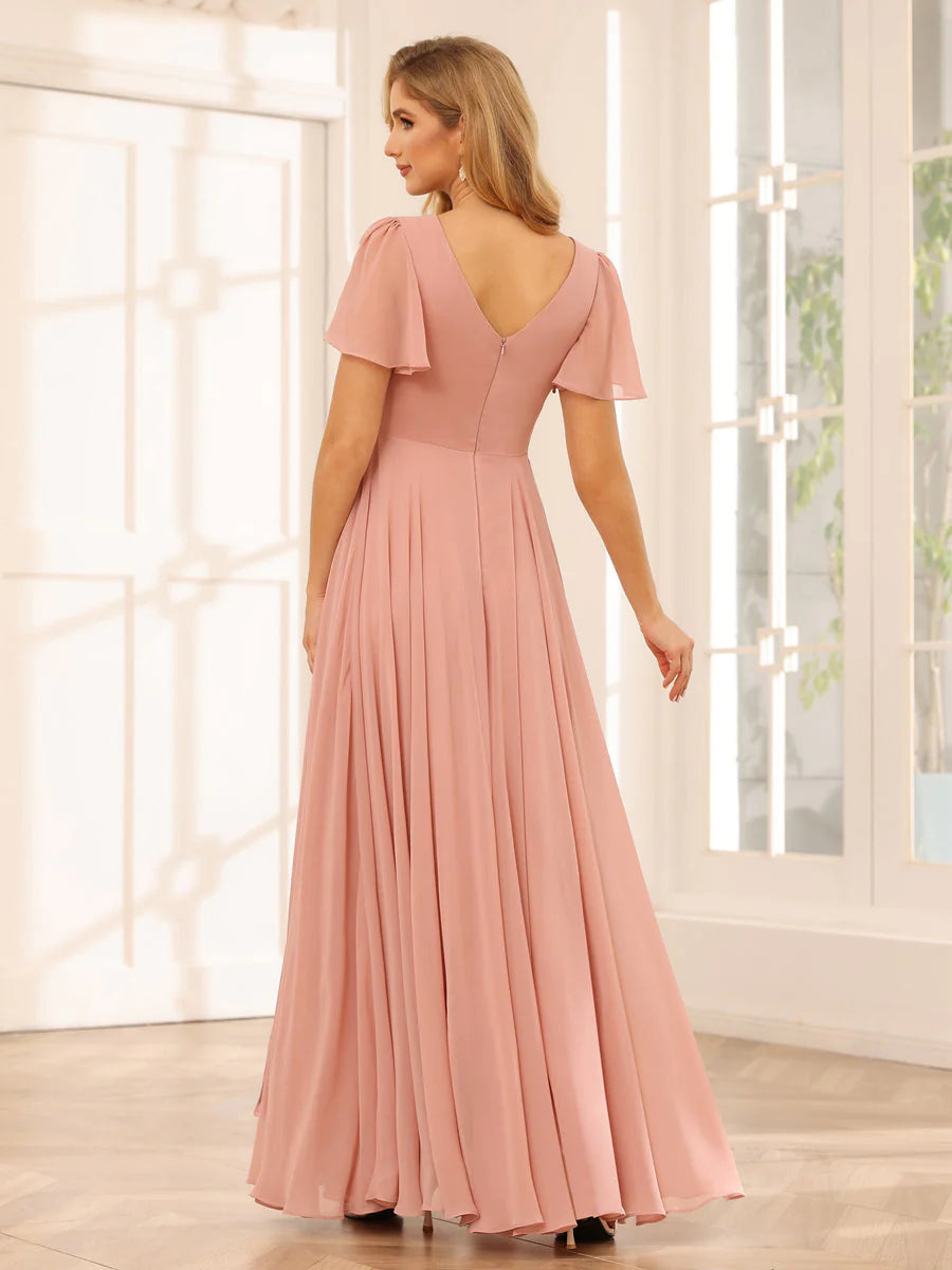 A-Line/Princess V-Neck Long Bridesmaid Dresses With Split Side