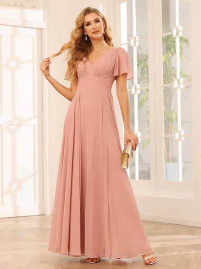 A-Line/Princess V-Neck Long Bridesmaid Dresses With Split Side