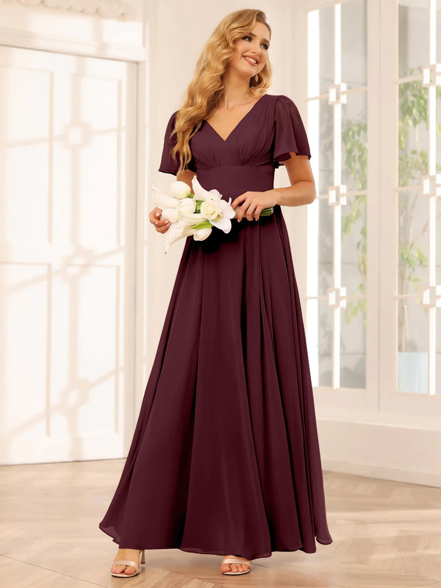 A-Line/Princess V-Neck Long Bridesmaid Dresses With Split Side