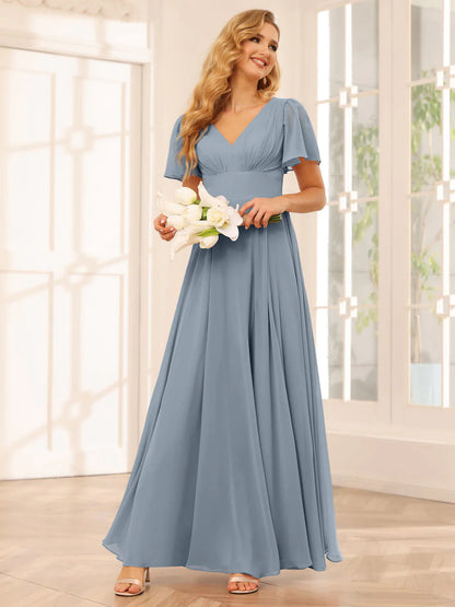 A-Line/Princess V-Neck Long Bridesmaid Dresses With Split Side