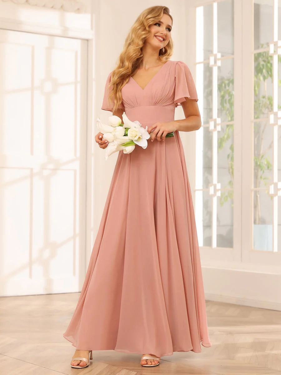 A-Line/Princess V-Neck Long Bridesmaid Dresses With Split Side