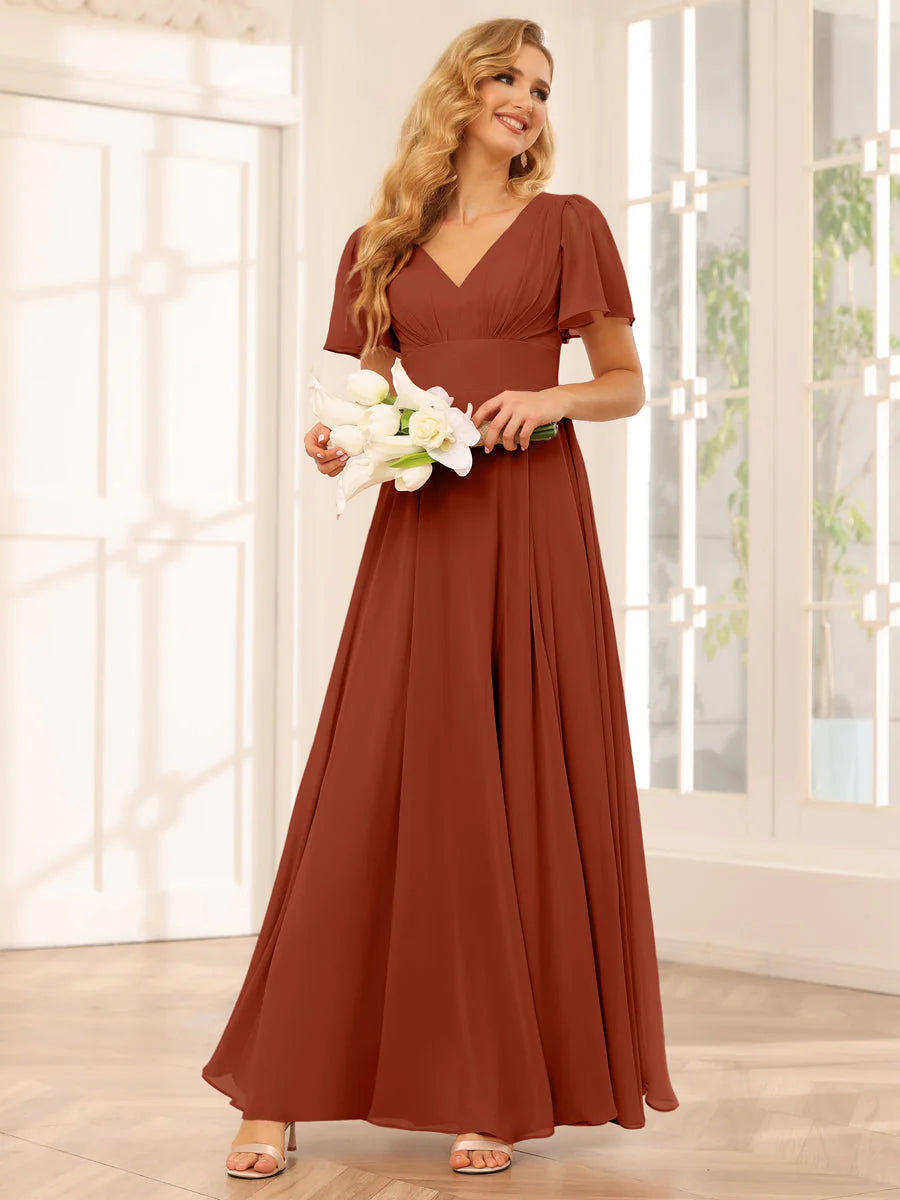 A-Line/Princess V-Neck Long Bridesmaid Dresses With Split Side