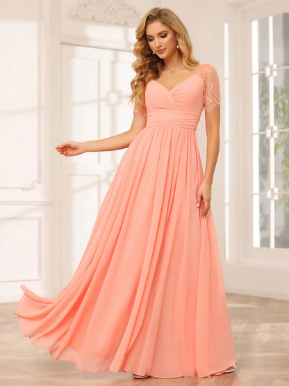 A-Line/Princess V-Neck Long Bridesmaid Dresses With Split Side