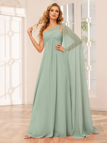 A-Line/Princess One-Shoulder Long Bridesmaid Dresses With Ruched