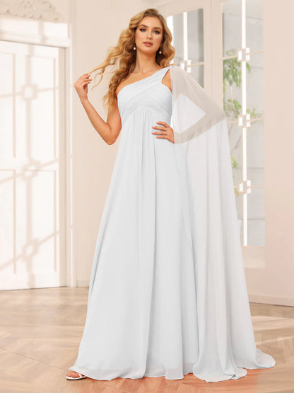 A-Line/Princess One-Shoulder Long Bridesmaid Dresses With Ruched