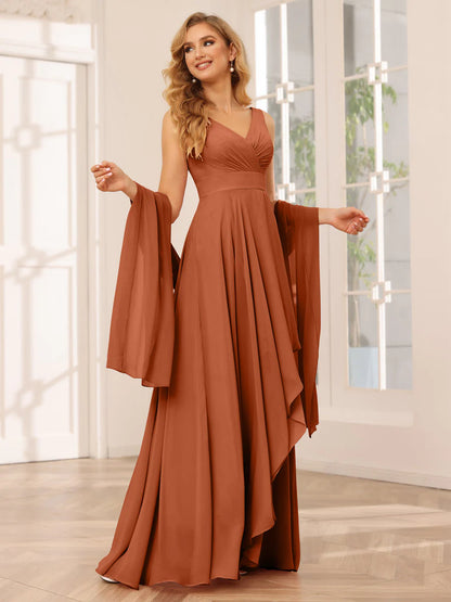 A-Line/Princess V-Neck Asymmetrical Bridesmaid Dresses With Ruffles