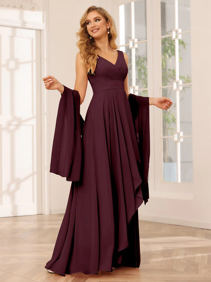 A-Line/Princess V-Neck Asymmetrical Bridesmaid Dresses With Ruffles