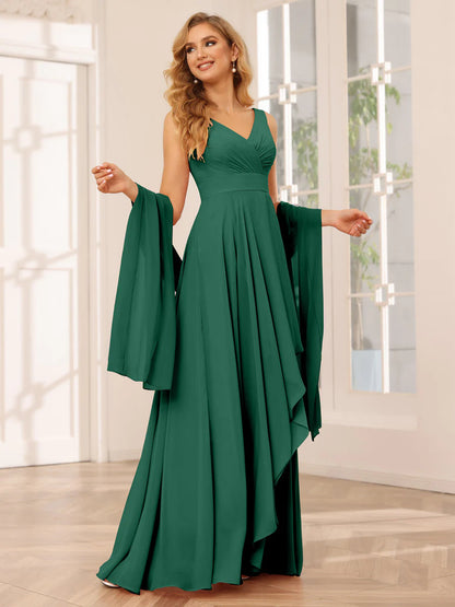 A-Line/Princess V-Neck Asymmetrical Bridesmaid Dresses With Ruffles