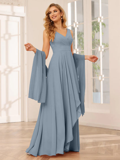 A-Line/Princess V-Neck Asymmetrical Bridesmaid Dresses With Ruffles