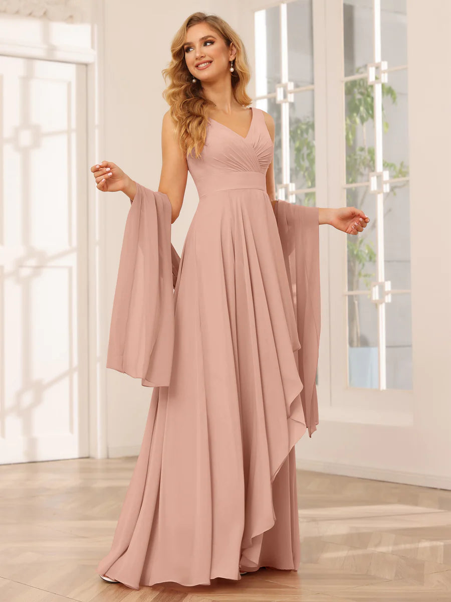 A-Line/Princess V-Neck Asymmetrical Bridesmaid Dresses With Ruffles