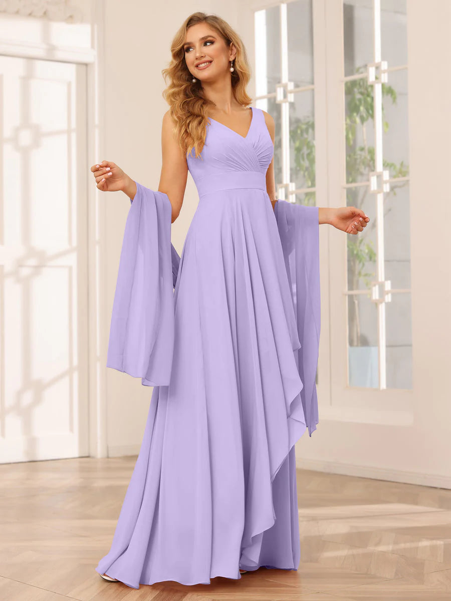 A-Line/Princess V-Neck Asymmetrical Bridesmaid Dresses With Ruffles