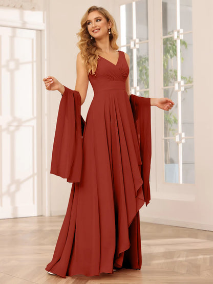 A-Line/Princess V-Neck Asymmetrical Bridesmaid Dresses With Ruffles