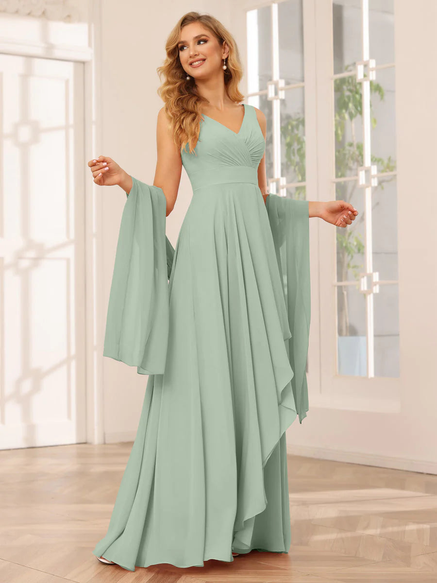 A-Line/Princess V-Neck Asymmetrical Bridesmaid Dresses With Ruffles