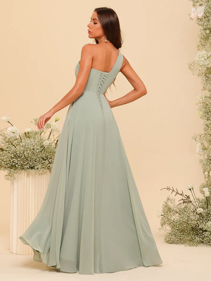 A-Line/Princess One-Shoulder Long Bridemaid Dresses With Split Side