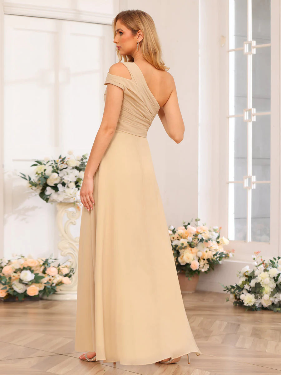 A-Line/Princess One-Shoulder Long Wedding Party Dresses With Split Side