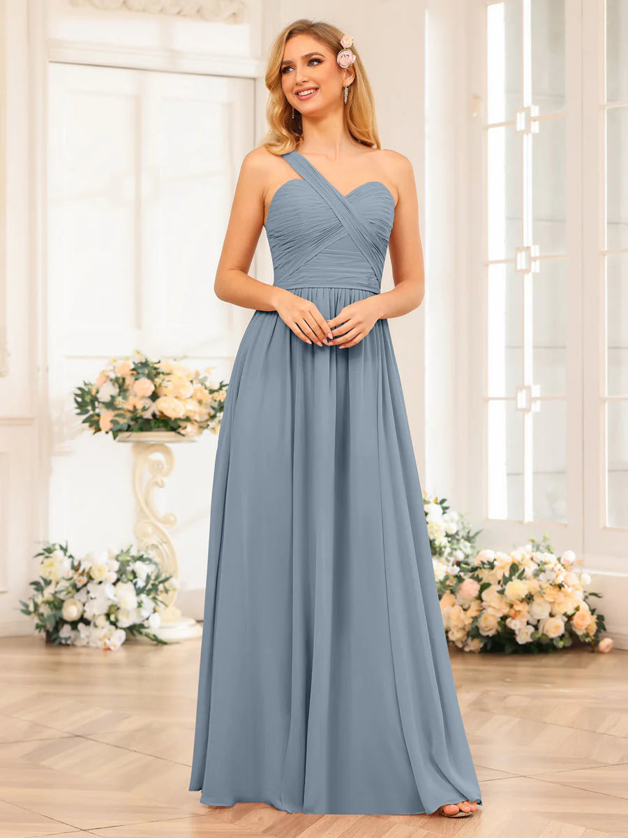 A-Line/Princess One-Shoulder Long Wedding Party Dresses With Split Side