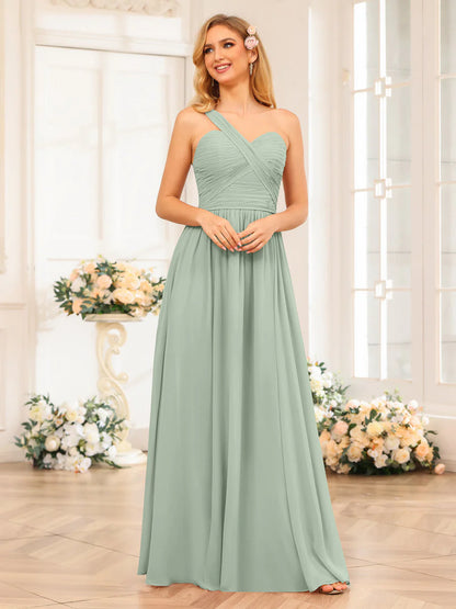 A-Line/Princess One-Shoulder Long Wedding Party Dresses With Split Side