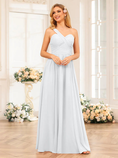 A-Line/Princess One-Shoulder Long Wedding Party Dresses With Split Side