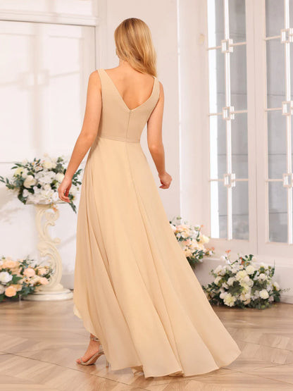 A-Line/Princess V-Neck Long Wedding Party Dresses With Pockets