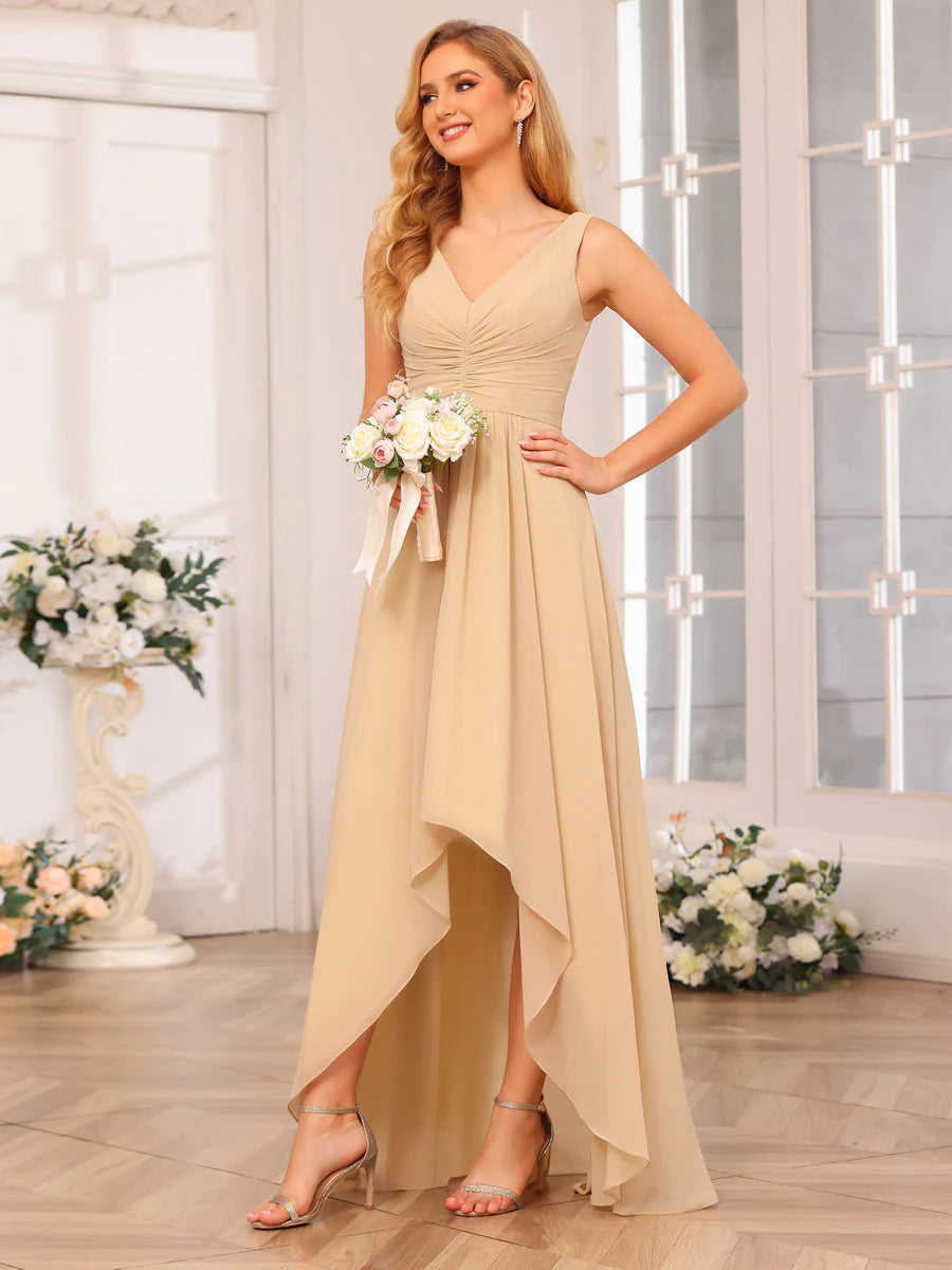 A-Line/Princess V-Neck Long Wedding Party Dresses With Pockets