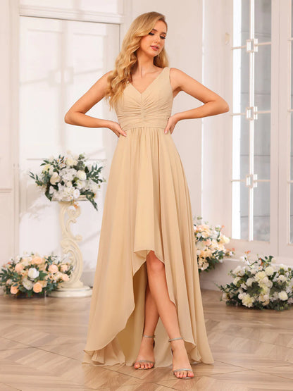 A-Line/Princess V-Neck Long Wedding Party Dresses With Pockets