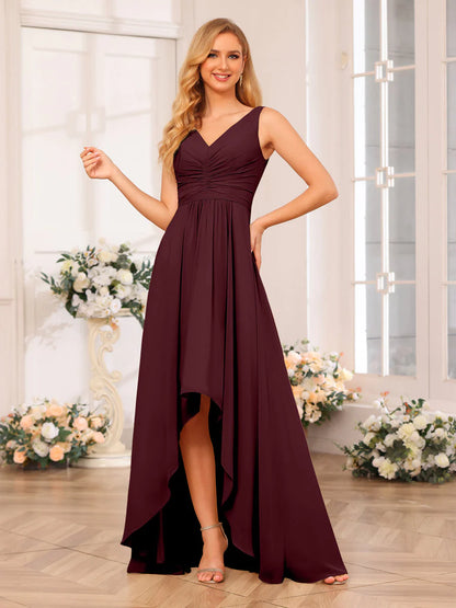 A-Line/Princess V-Neck Long Wedding Party Dresses With Pockets