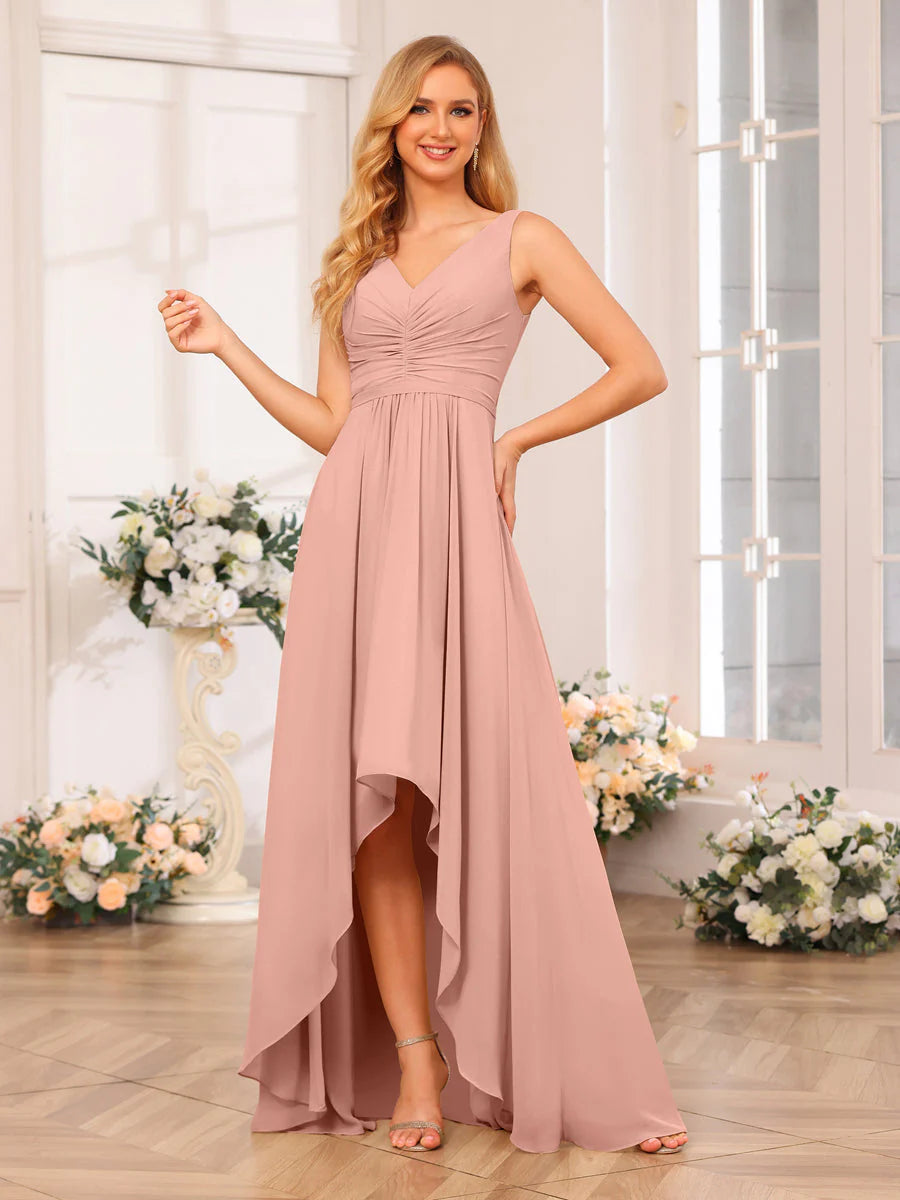 A-Line/Princess V-Neck Long Wedding Party Dresses With Pockets