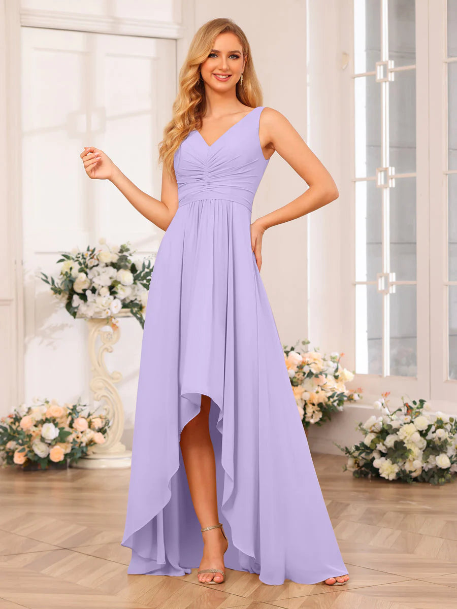 A-Line/Princess V-Neck Long Wedding Party Dresses With Pockets