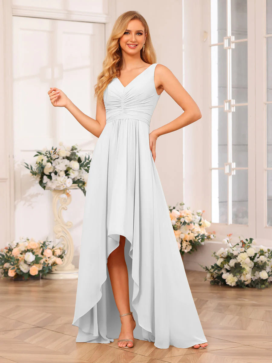 A-Line/Princess V-Neck Long Wedding Party Dresses With Pockets