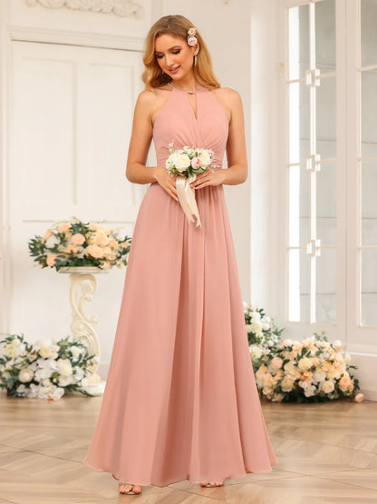 A-Line/Princess Halter Long Wedding Party Dresses With Split Side